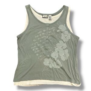 Y2K Caribbean Joe Green Double Tank Top Floral Twee Women’s Size Medium Spring
